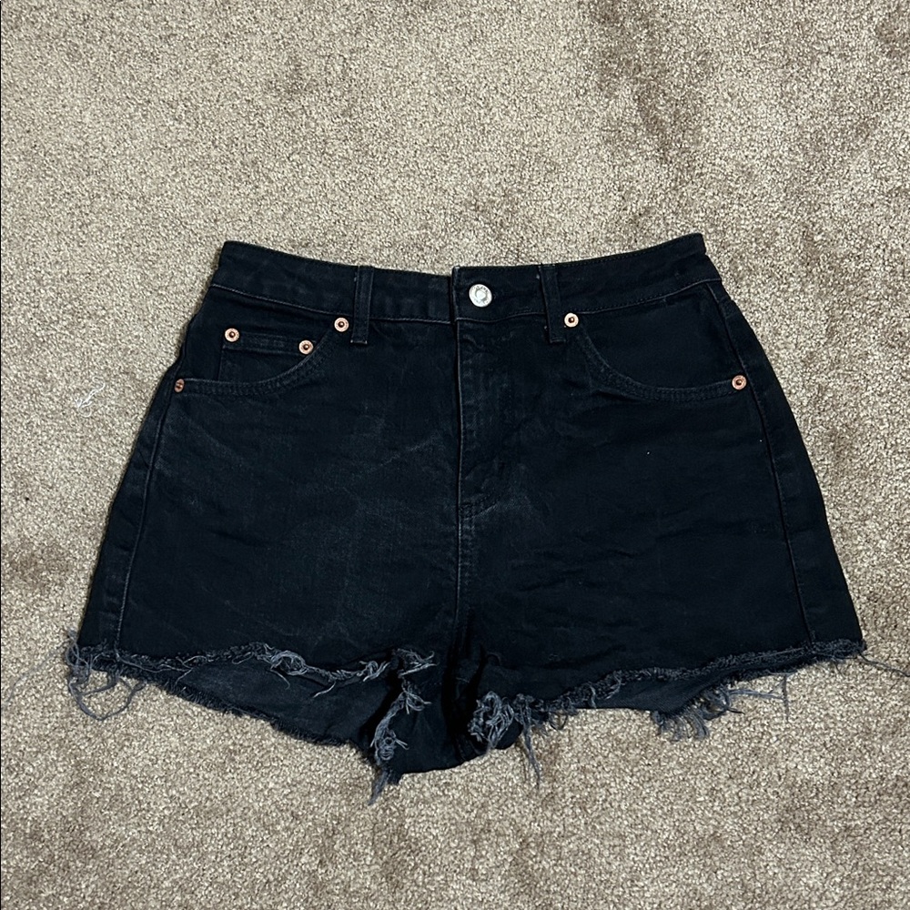 Topshop Black Frayed Hem Jean Shorts